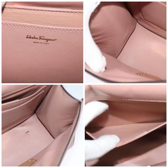 Salvatore Ferragamo Vala Hand Bag Leather 2way Pink Gold Auth - Picture 13 of 15